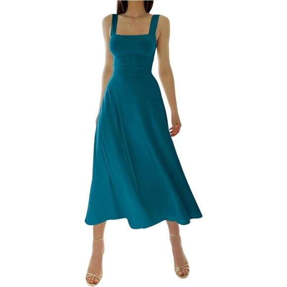 Dresses & Skirts - Women's Thick Strap Midi Formal Dress